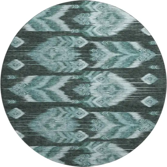 8' Teal And Gray Southwestern Washable Round Rug With UV Protection Photo 1