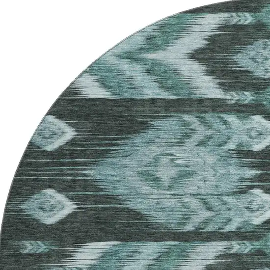 8' Teal And Gray Southwestern Washable Round Rug With UV Protection Photo 4