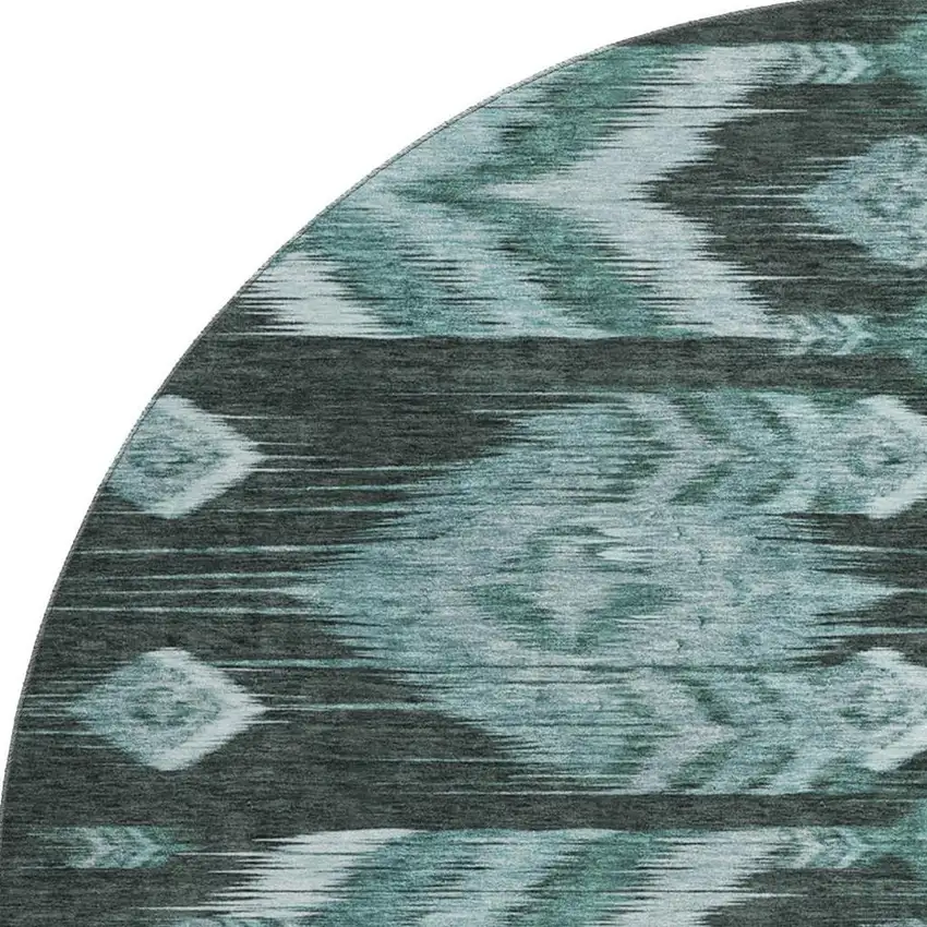 8' Teal And Gray Southwestern Washable Round Rug With UV Protection Photo 4
