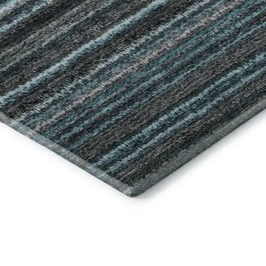 8' Teal And Gray Striped Washable Round Rug With UV Protection Photo 6