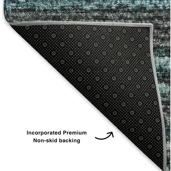 8' Teal And Gray Striped Washable Round Rug With UV Protection Photo 5