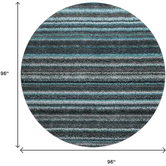 8' Teal And Gray Striped Washable Round Rug With UV Protection Photo 9