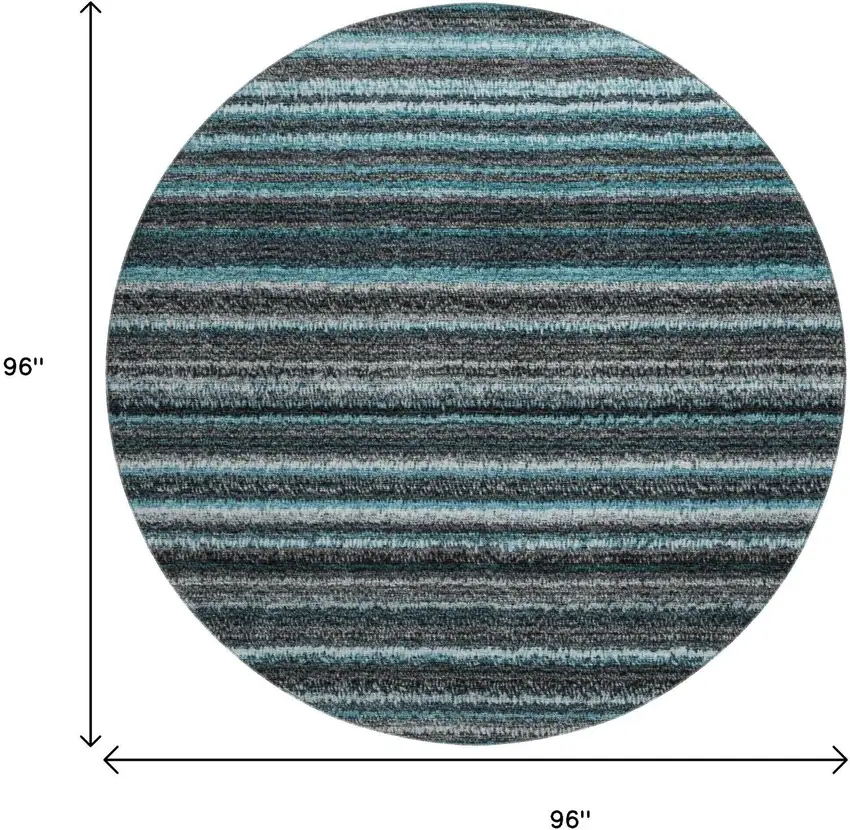 8' Teal And Gray Striped Washable Round Rug With UV Protection Photo 9