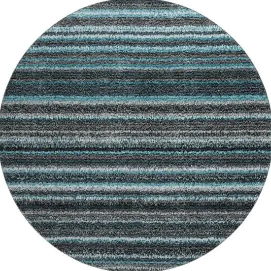 8' Teal And Gray Striped Washable Round Rug With UV Protection Photo 3