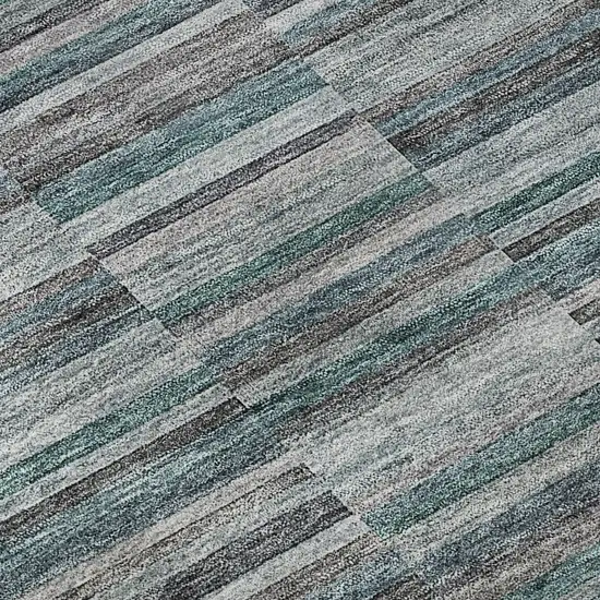 8' Teal And Gray Striped Washable Round Rug With UV Protection Photo 8