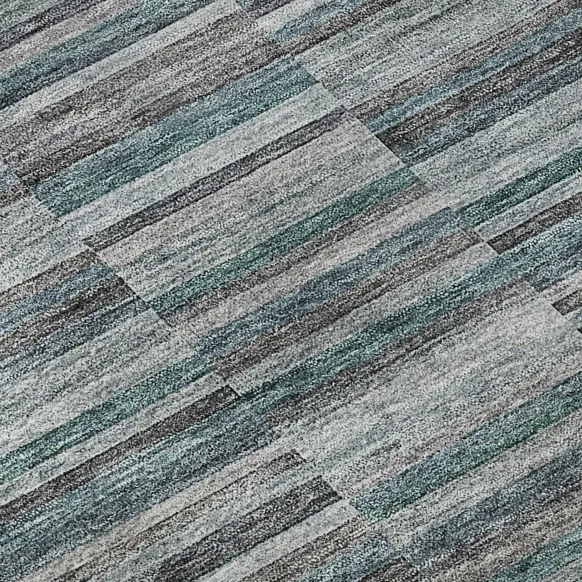 8' Teal And Gray Striped Washable Round Rug With UV Protection Photo 8