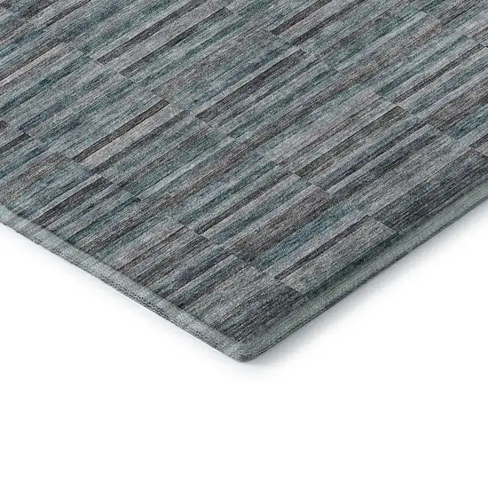 8' Teal And Gray Striped Washable Round Rug With UV Protection Photo 7