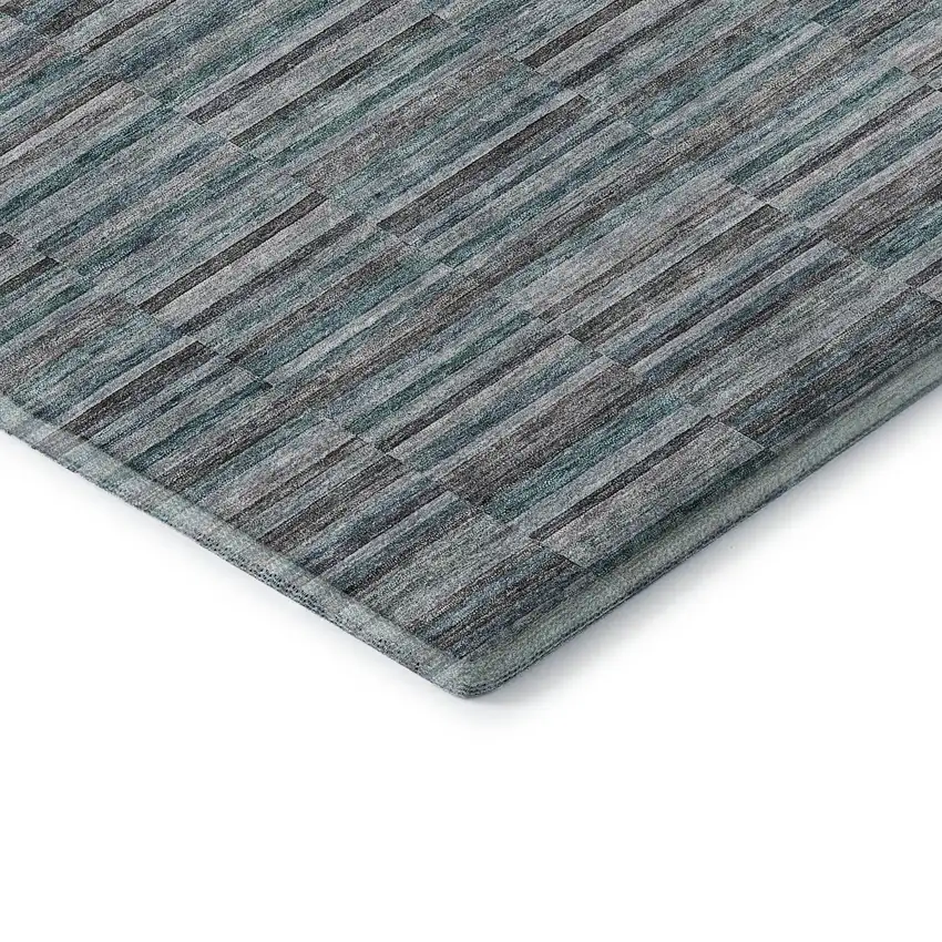 8' Teal And Gray Striped Washable Round Rug With UV Protection Photo 7