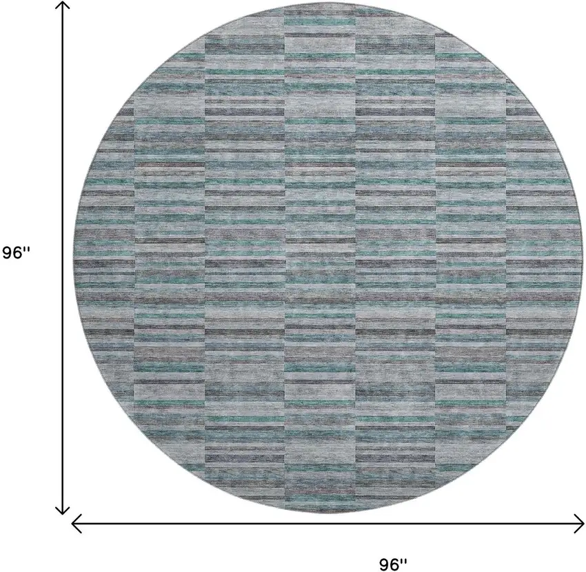 8' Teal And Gray Striped Washable Round Rug With UV Protection Photo 3