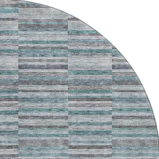 8' Teal And Gray Striped Washable Round Rug With UV Protection Photo 4
