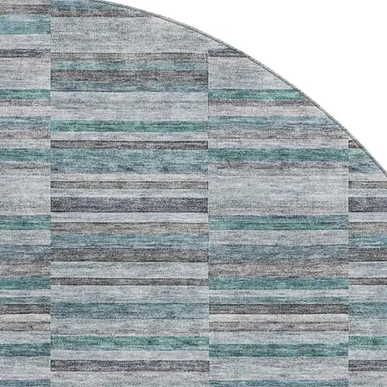 8' Teal And Gray Striped Washable Round Rug With UV Protection Photo 3