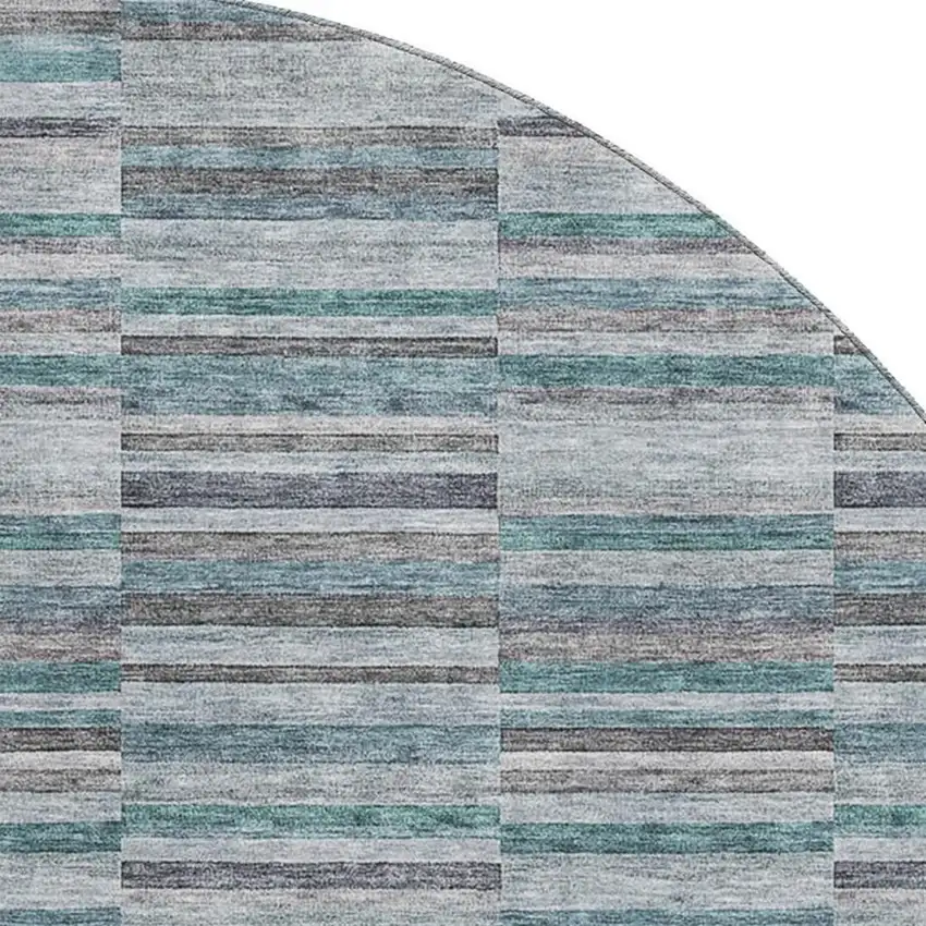 8' Teal And Gray Striped Washable Round Rug With UV Protection Photo 3