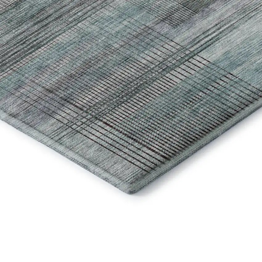 8' Teal And Gray Striped Washable Round Rug With UV Protection Photo 7