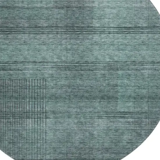 8' Teal And Gray Striped Washable Round Rug With UV Protection Photo 3