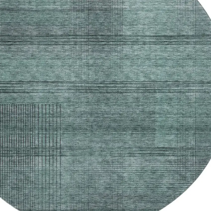 8' Teal And Gray Striped Washable Round Rug With UV Protection Photo 3
