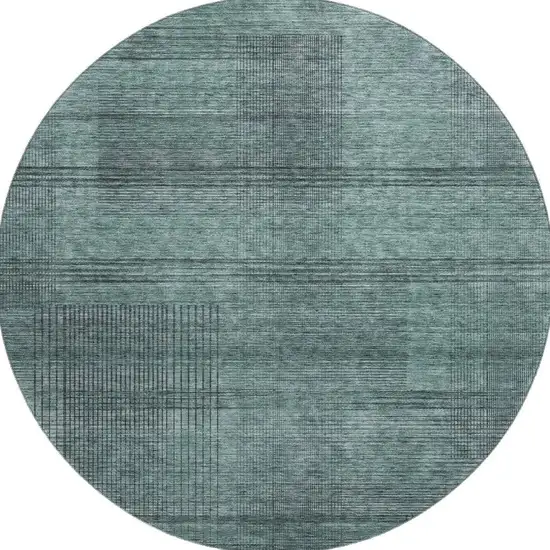 8' Teal And Gray Striped Washable Round Rug With UV Protection Photo 4