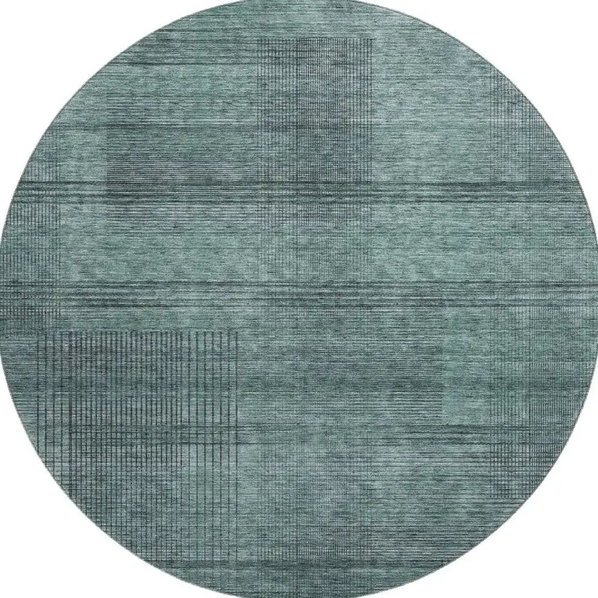 8' Teal And Gray Striped Washable Round Rug With UV Protection Photo 4