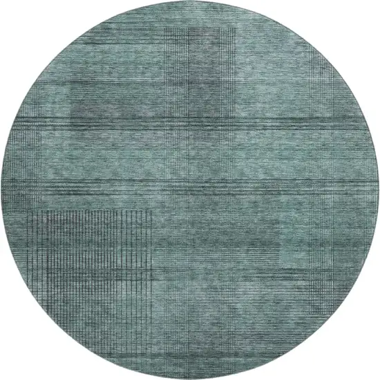 8' Teal And Gray Striped Washable Round Rug With UV Protection Photo 1