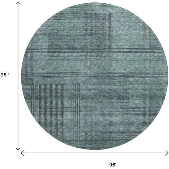 8' Teal And Gray Striped Washable Round Rug With UV Protection Photo 3