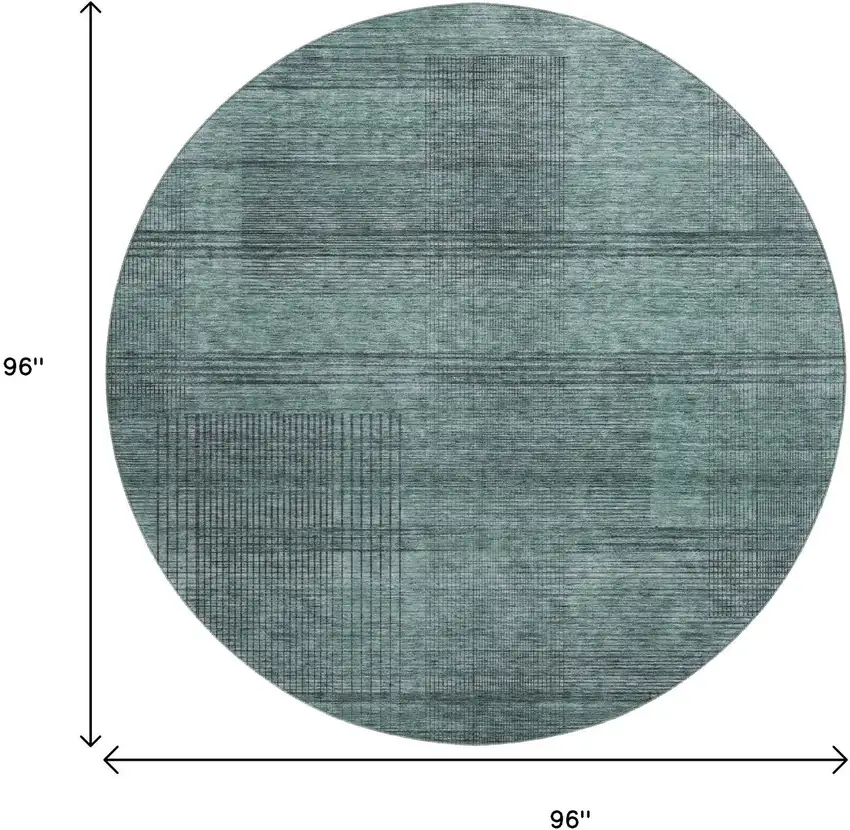 8' Teal And Gray Striped Washable Round Rug With UV Protection Photo 3