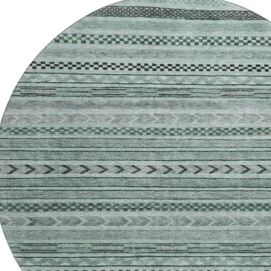 8' Teal And Gray Striped Washable Round Rug With UV Protection Photo 2