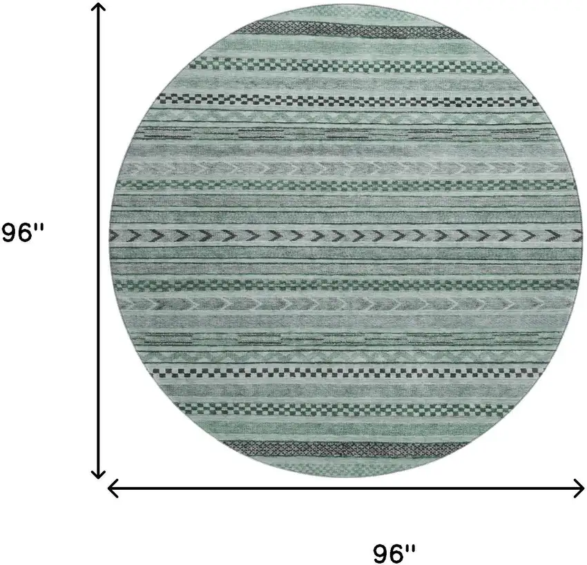 8' Teal And Gray Striped Washable Round Rug With UV Protection Photo 9