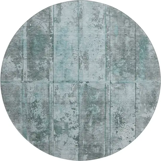 8' Teal And Gray Striped Washable Round Rug With UV Protection Photo 1