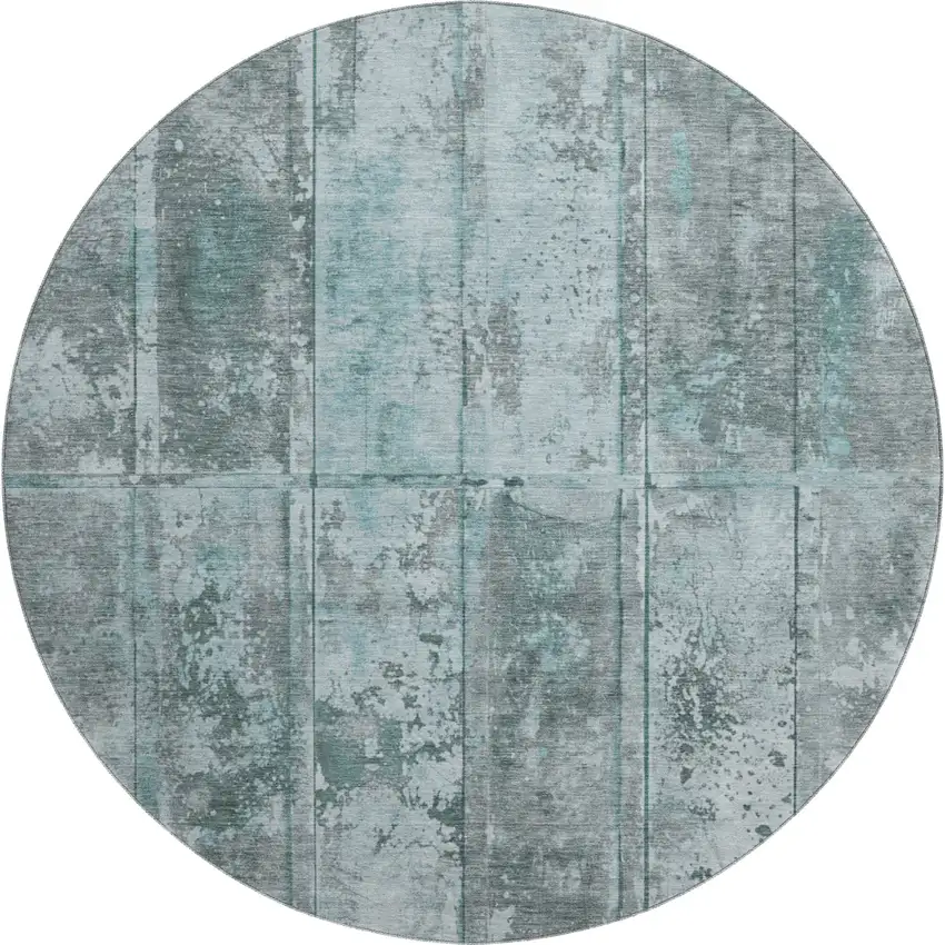 8' Teal And Gray Striped Washable Round Rug With UV Protection Photo 1