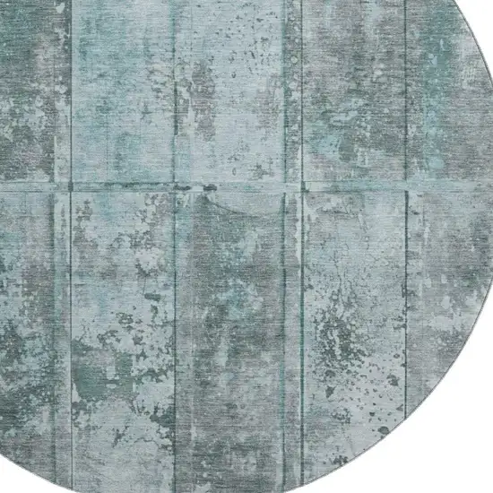8' Teal And Gray Striped Washable Round Rug With UV Protection Photo 2