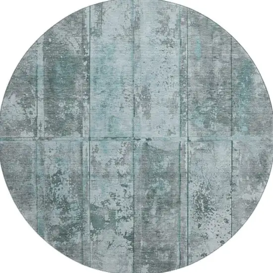 8' Teal And Gray Striped Washable Round Rug With UV Protection Photo 3