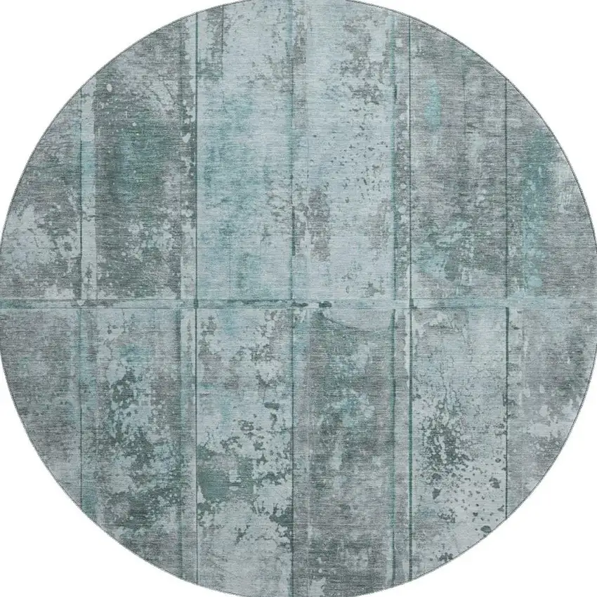 8' Teal And Gray Striped Washable Round Rug With UV Protection Photo 3