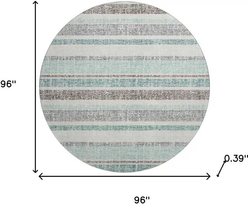 8' Teal And Gray Striped Washable Round Rug With UV Protection Photo 8