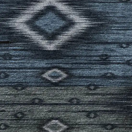 8' Teal And Gray Tribal Washable Round Rug With UV Protection Photo 9