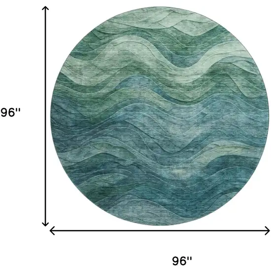8' Teal And Green Abstract Washable Round Rug With UV Protection Photo 9