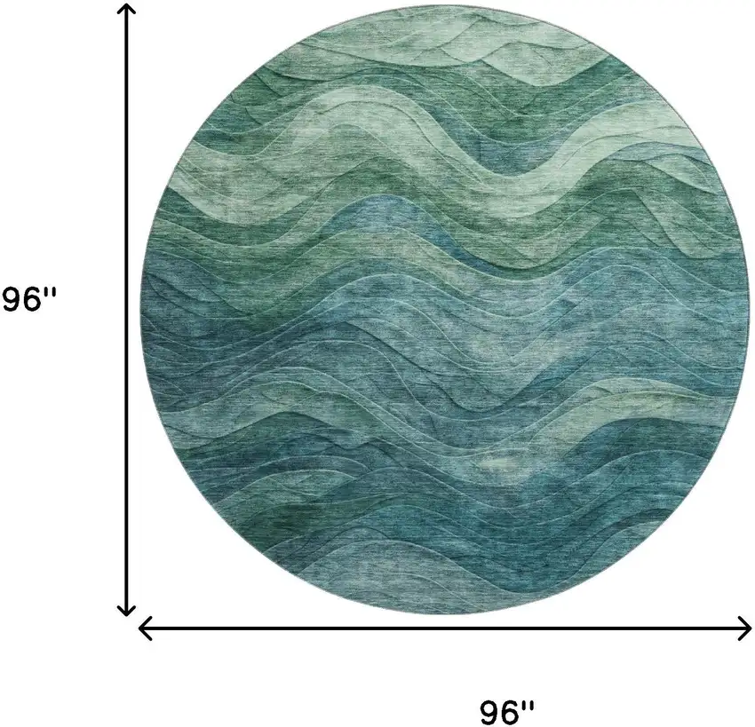 8' Teal And Green Abstract Washable Round Rug With UV Protection Photo 9