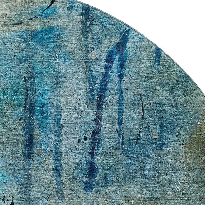 8' Teal And Green Abstract Washable Round Rug With UV Protection Photo 3