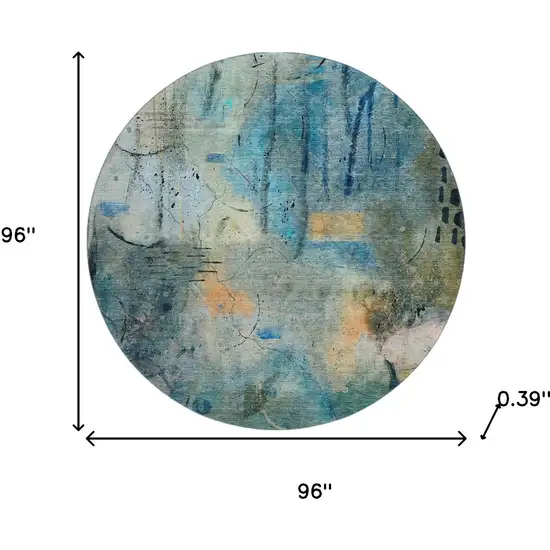 8' Teal And Green Abstract Washable Round Rug With UV Protection Photo 8