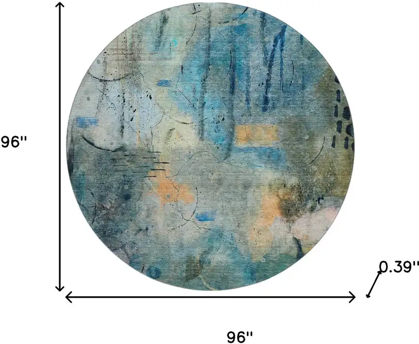 8' Teal And Green Abstract Washable Round Rug With UV Protection Photo 8