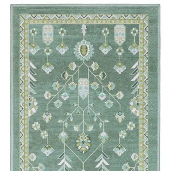 7' Teal And Green Oriental Washable Runner Rug Photo 4