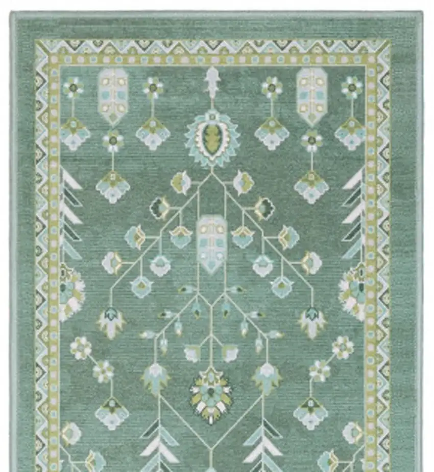 7' Teal And Green Oriental Washable Runner Rug Photo 4