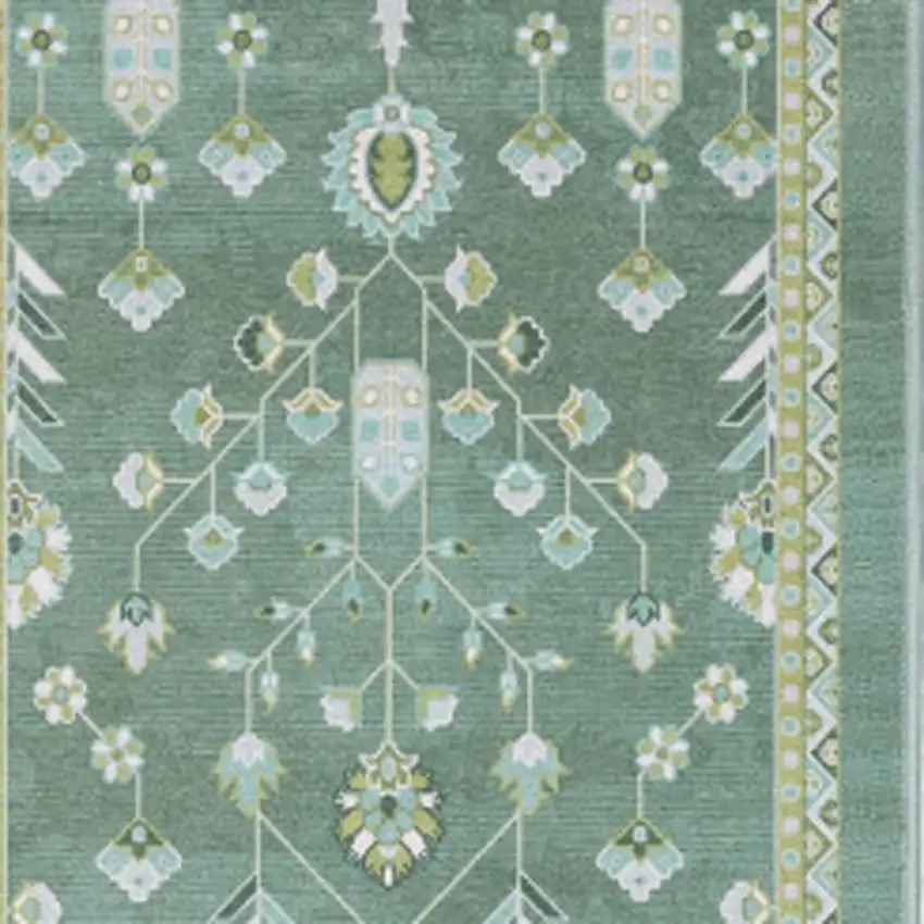 7' Teal And Green Oriental Washable Runner Rug Photo 3