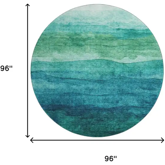 8' Teal And Green Striped Washable Round Rug With UV Protection Photo 9