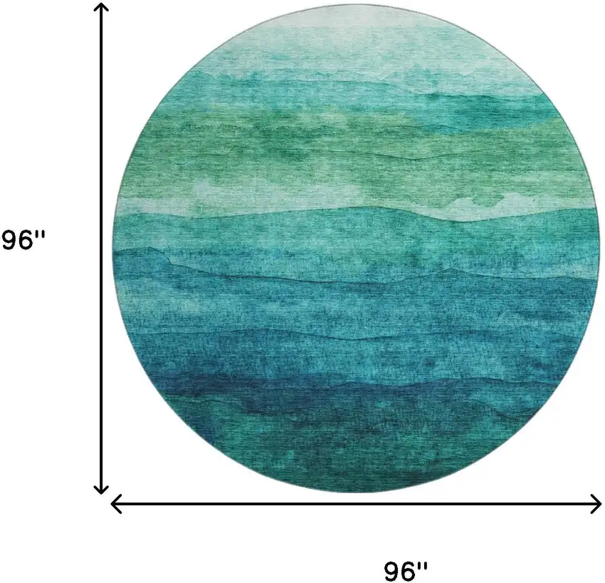 8' Teal And Green Striped Washable Round Rug With UV Protection Photo 9