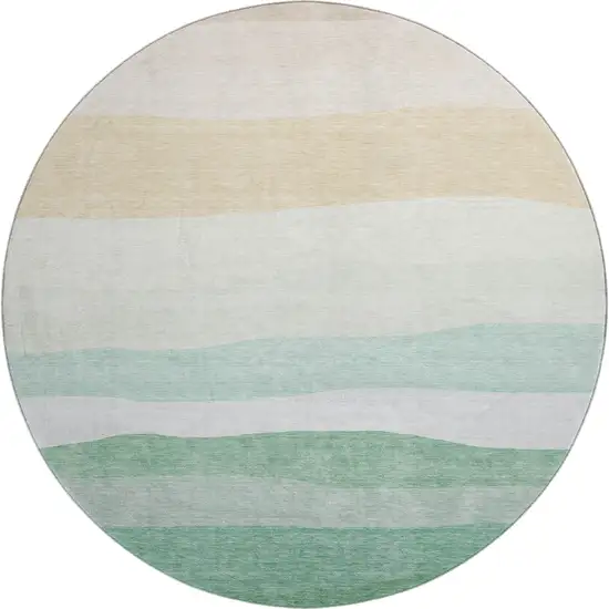 8' Teal And Green Striped Washable Round Rug With UV Protection Photo 1