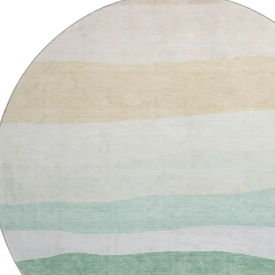 8' Teal And Green Striped Washable Round Rug With UV Protection Photo 3
