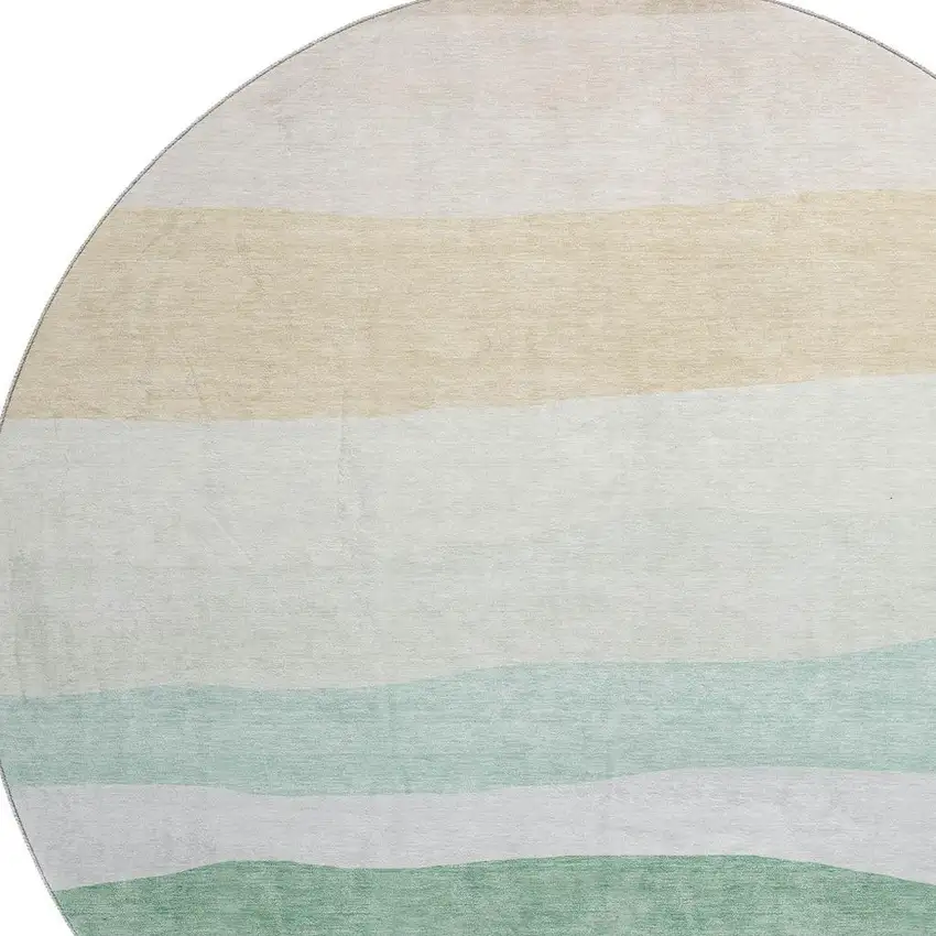8' Teal And Green Striped Washable Round Rug With UV Protection Photo 3