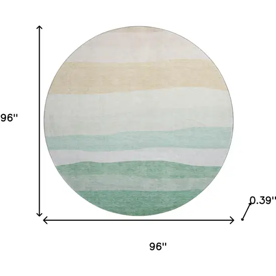 8' Teal And Green Striped Washable Round Rug With UV Protection Photo 8