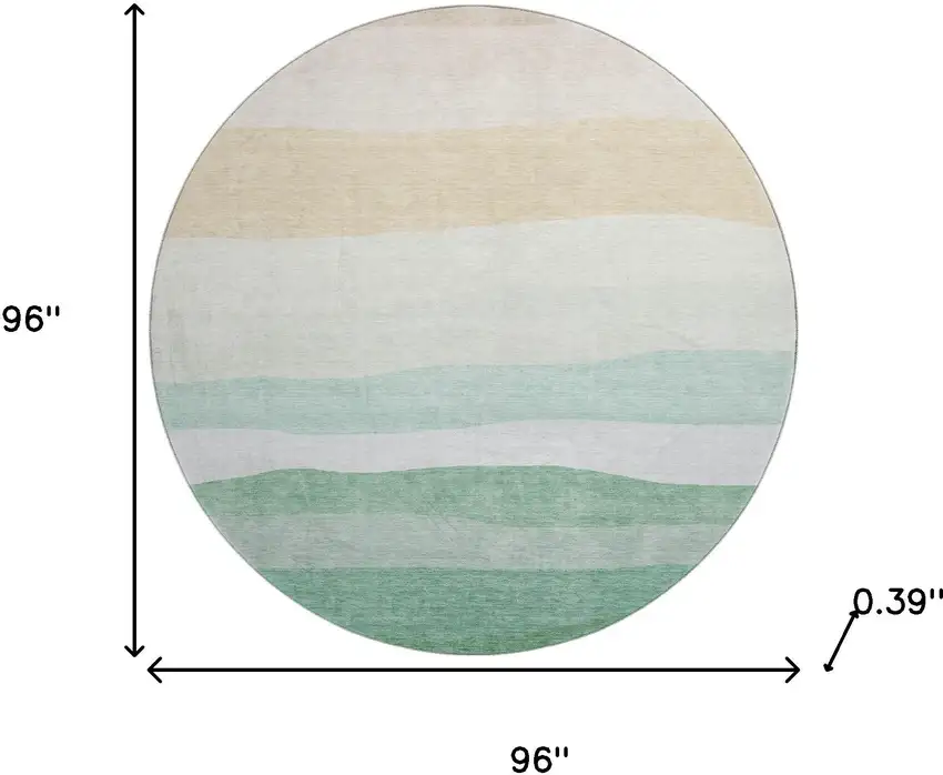 8' Teal And Green Striped Washable Round Rug With UV Protection Photo 8