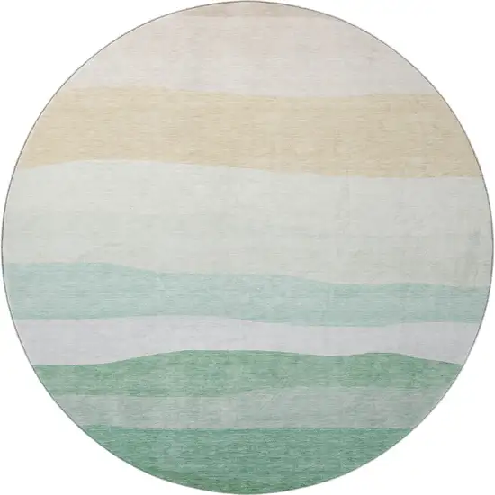 8' Teal And Green Striped Washable Round Rug With UV Protection Photo 4