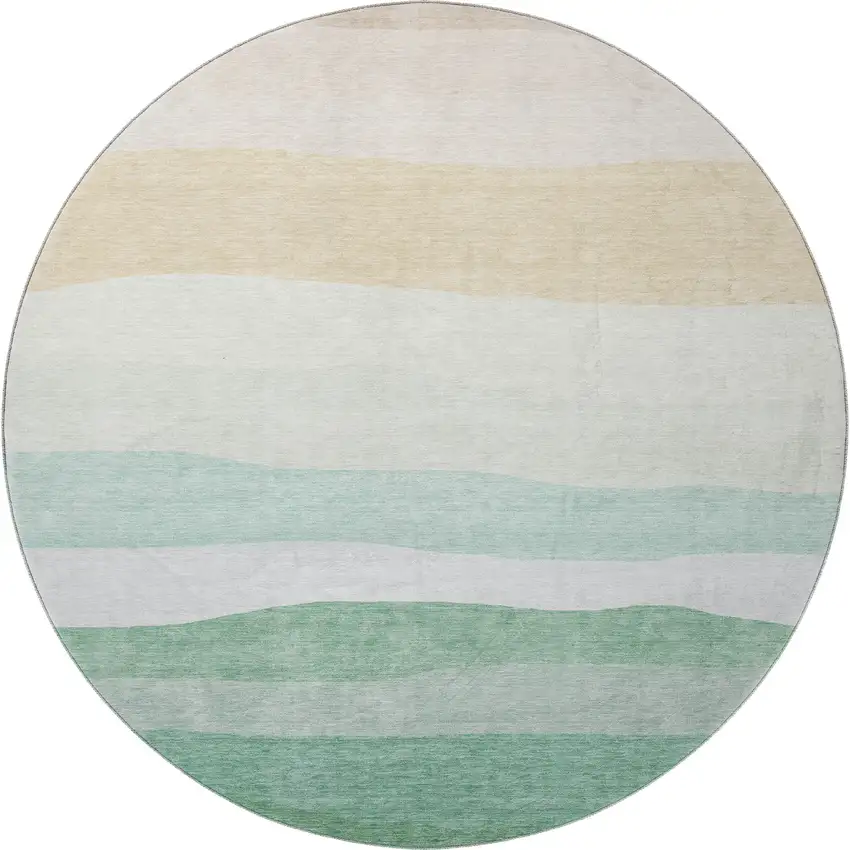 8' Teal And Green Striped Washable Round Rug With UV Protection Photo 4